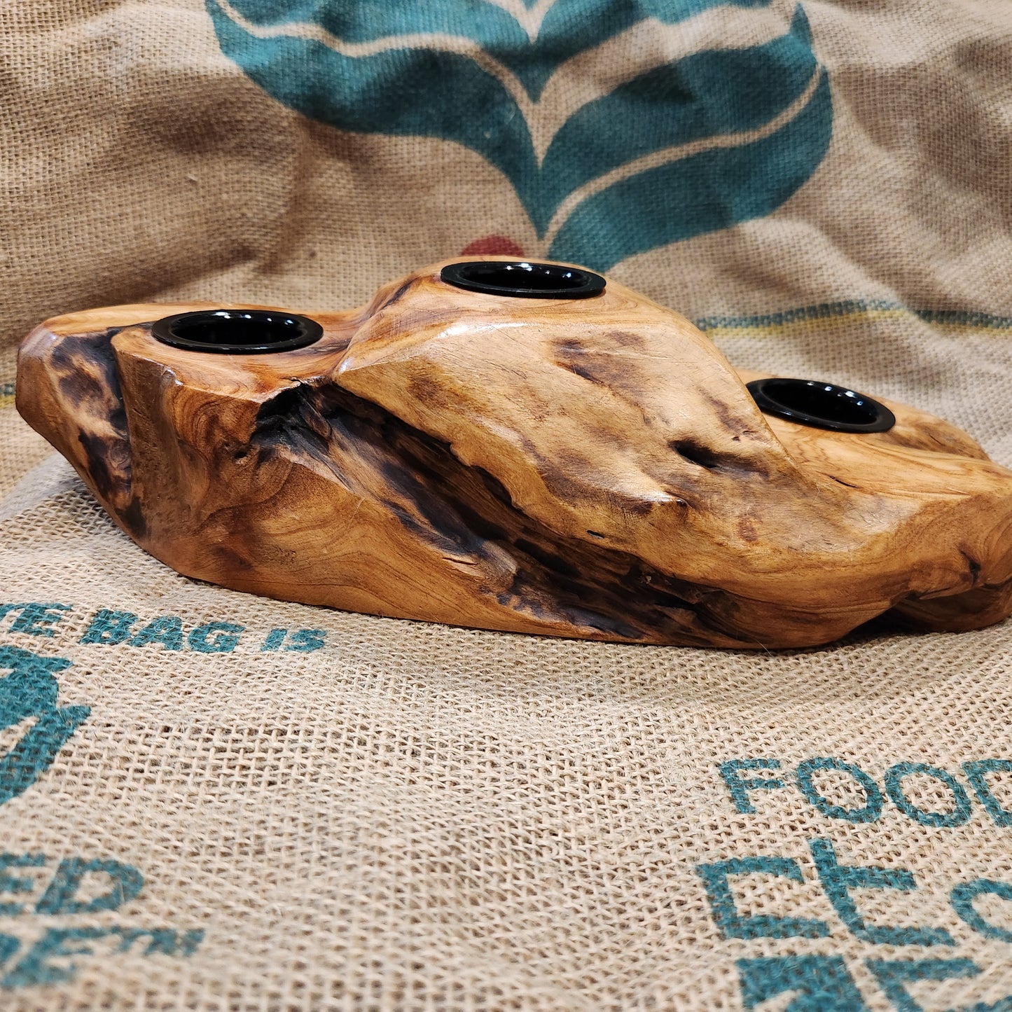 Tealight holder. One of a Kind Reclaimed Wood from trees cut down from a forest fire.