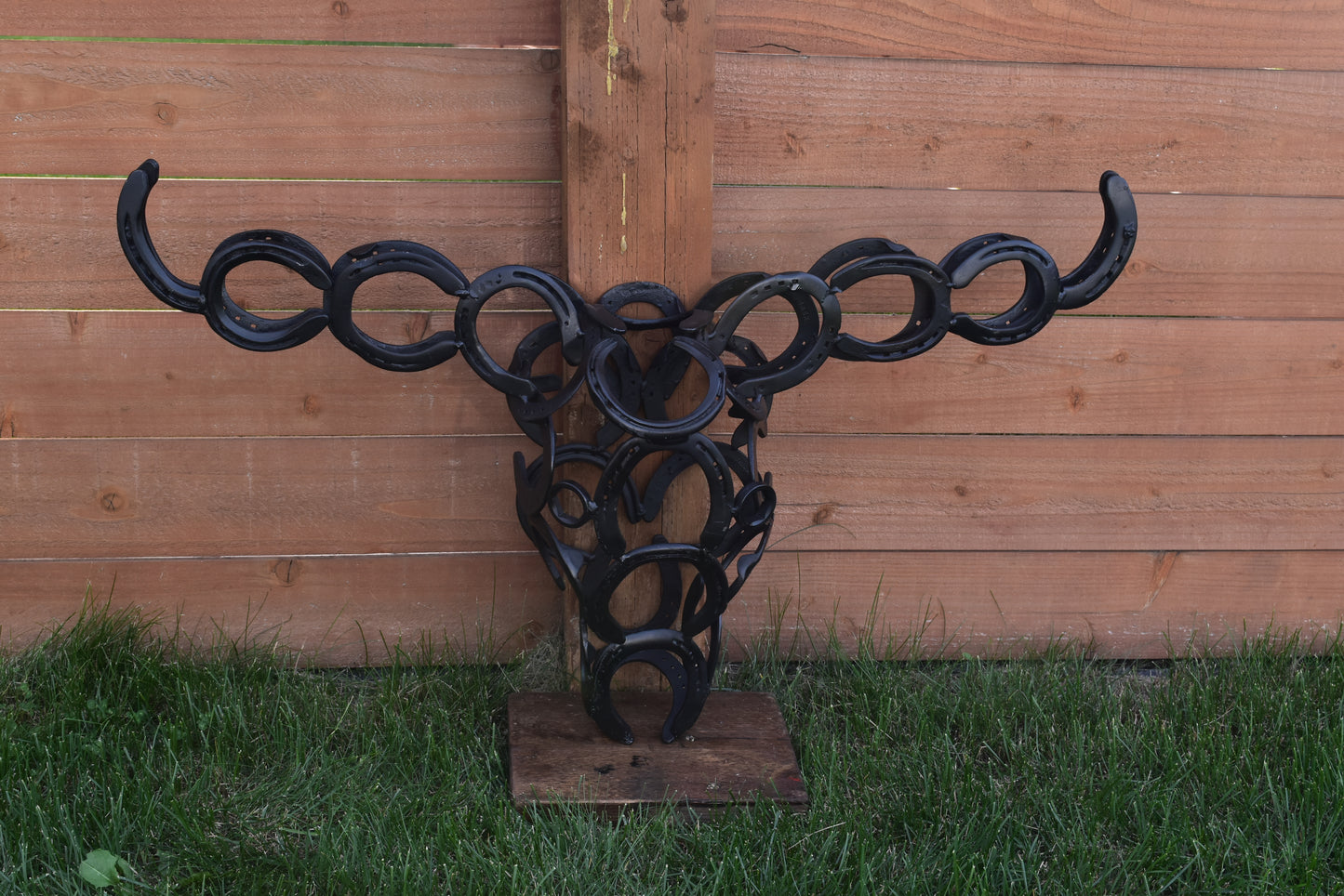 Authentic horseshoes repurposed into a 3D Longhorn Silhouette - Mat Black