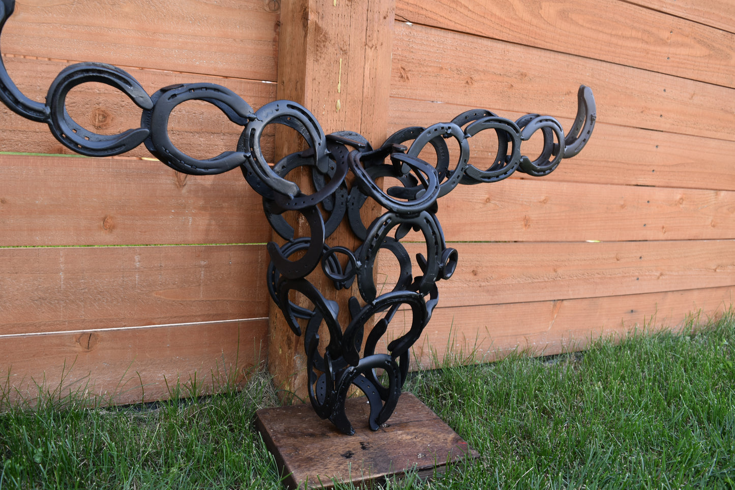 Authentic horseshoes repurposed into a 3D Longhorn Silhouette - Mat Black