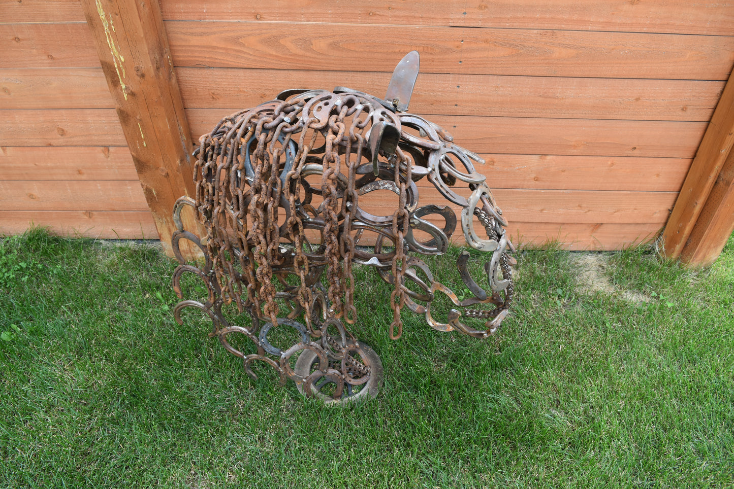 Authentic horseshoes repurposed into a 3D Horse Head Silhouette - Rustic original finish