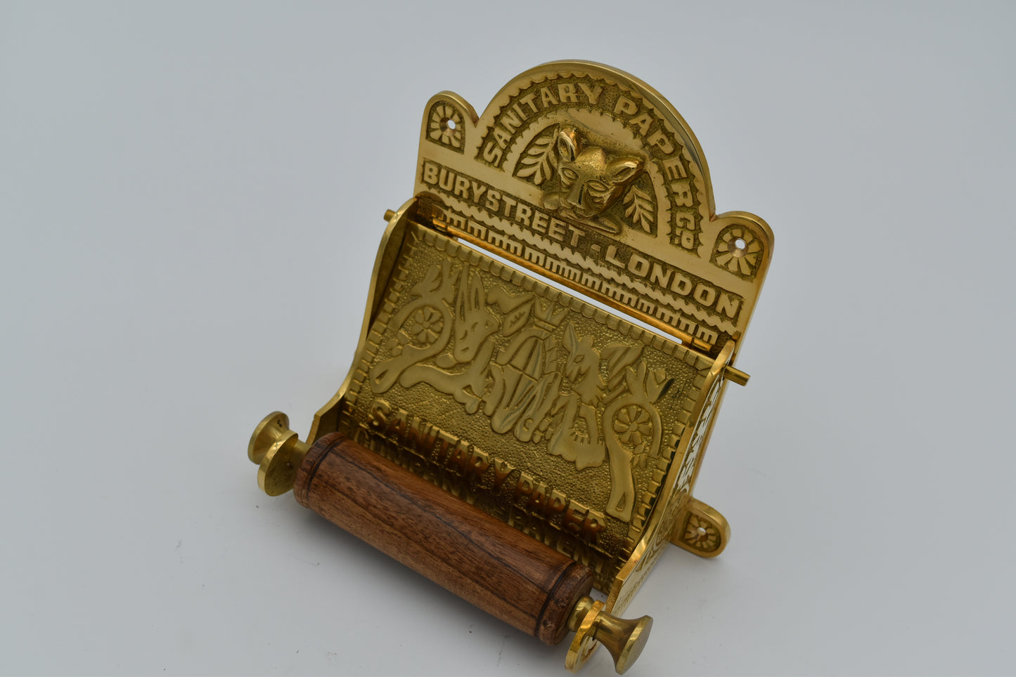 The Bury St London Solid Solid brass toilet toll holder Roll size  4.5 " wide X 4.5 " diameter