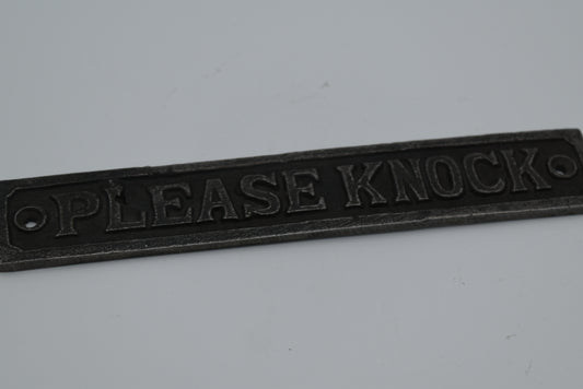 Plaque PLEASE KNOCK Cast Antique Iron – 2 Sizes Available