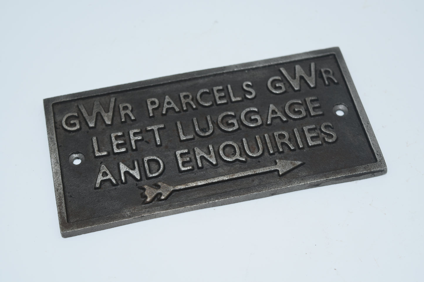 Plaque "PARCELS LEFT LUGGAGE" Cast Antique Iron 150mm X 75mm
