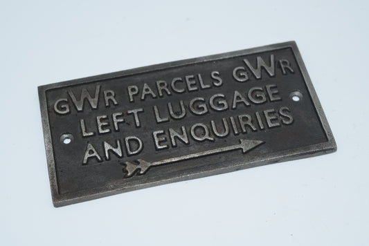 Plaque "PARCELS LEFT LUGGAGE" Cast Antique Iron 150mm X 75mm