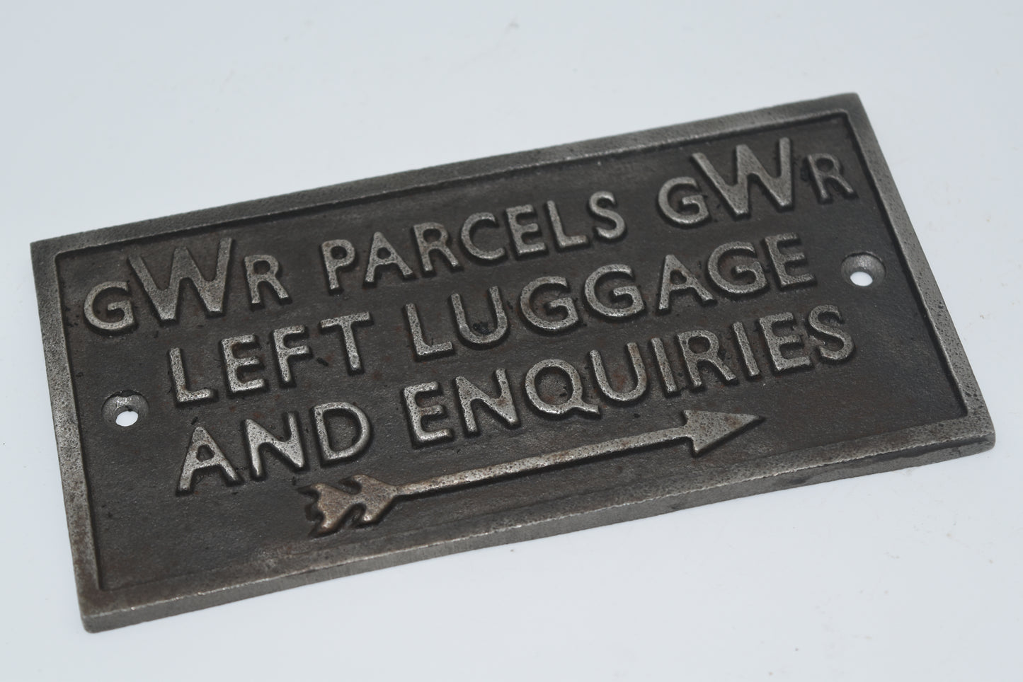 Plaque "PARCELS LEFT LUGGAGE" Cast Antique Iron 150mm X 75mm