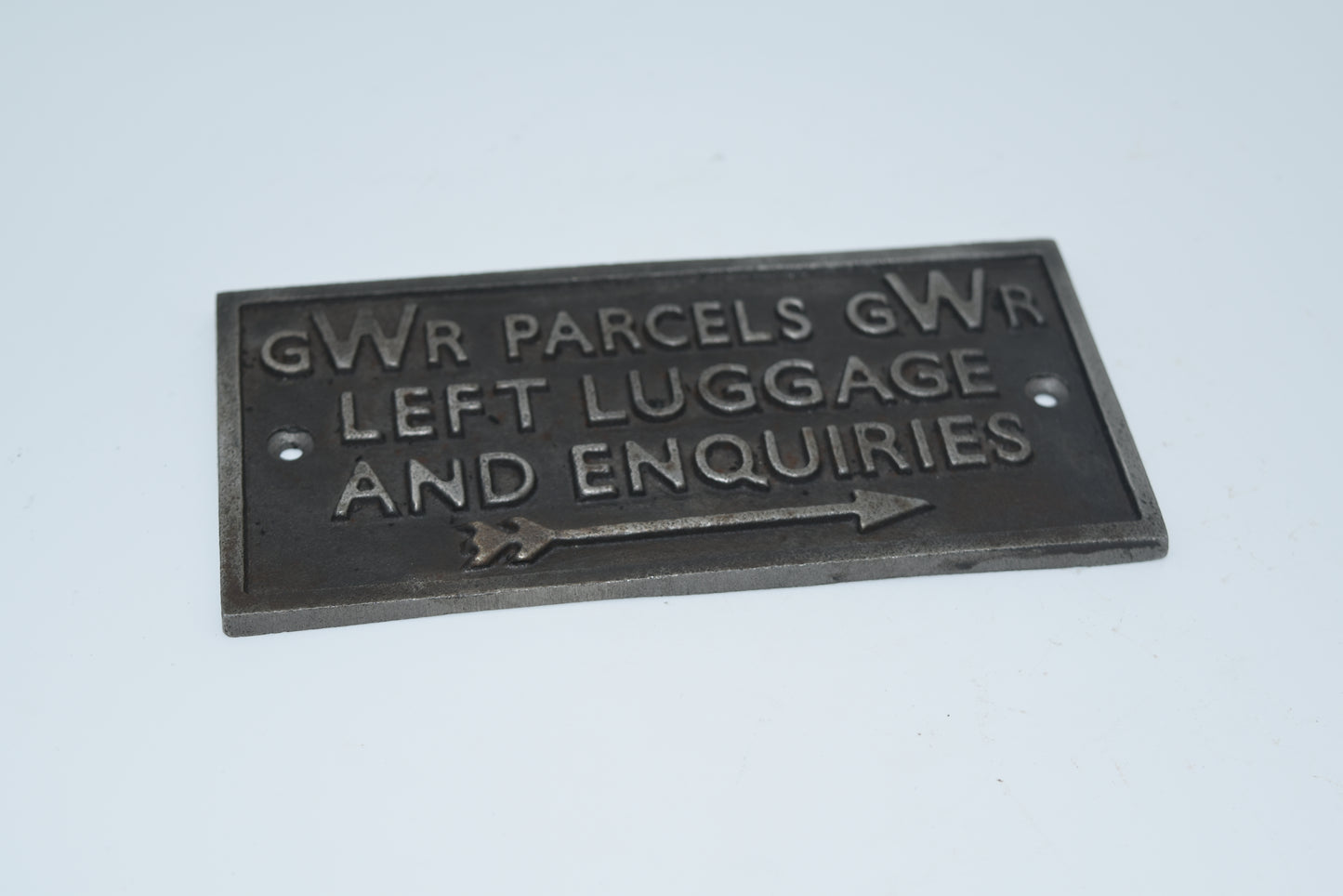 Plaque "PARCELS LEFT LUGGAGE" Cast Antique Iron 150mm X 75mm