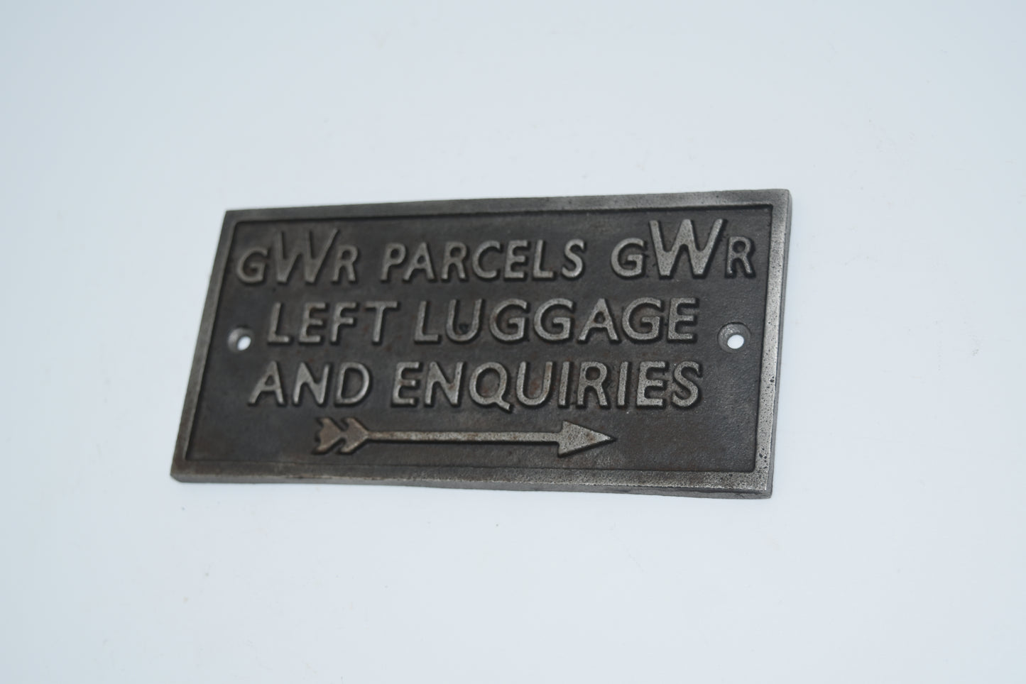 Plaque "PARCELS LEFT LUGGAGE" Cast Antique Iron 150mm X 75mm