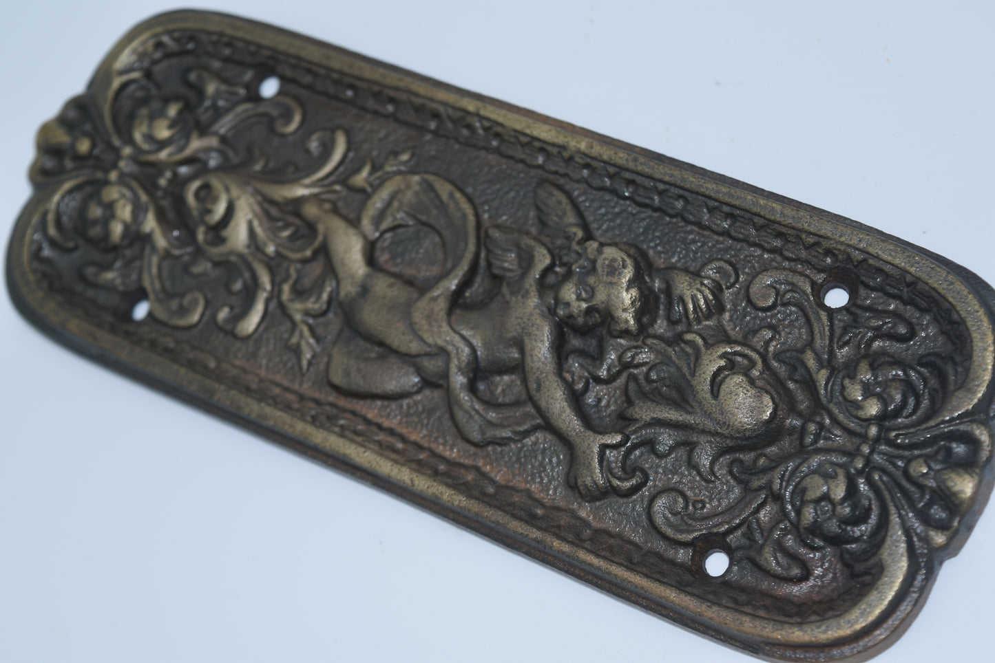 Door Push Plate - Cherub Antique Brass