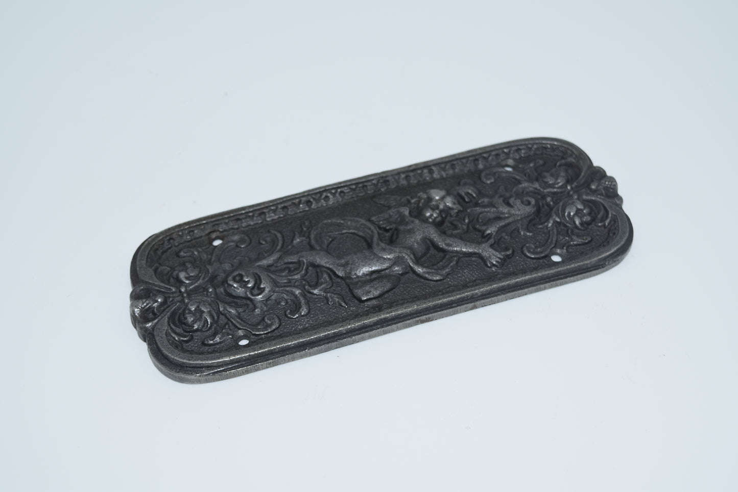Door Push Plate - Cherub Antique Iron