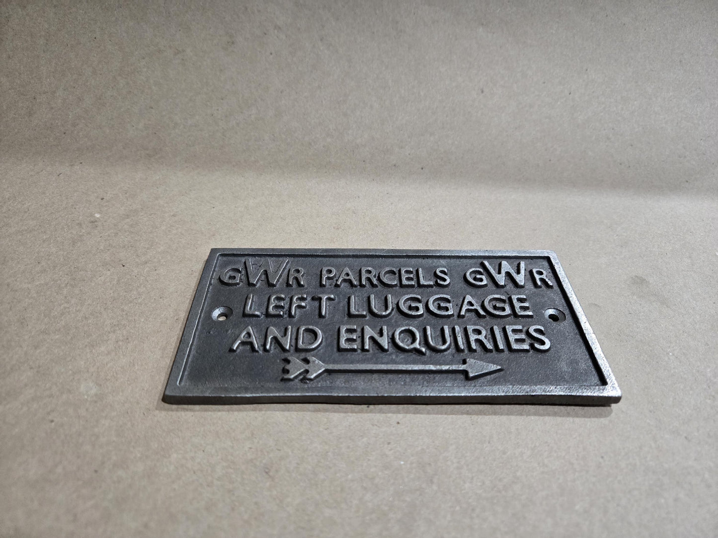 Plaque "PARCELS LEFT LUGGAGE" Cast Antique Iron 150mm X 75mm