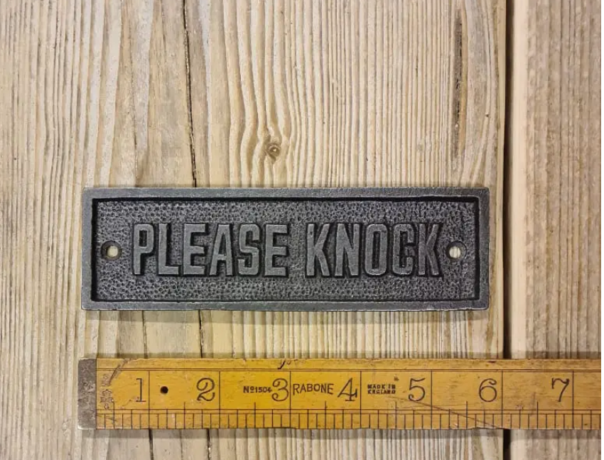 Plaque PLEASE KNOCK Cast Antique Iron – 2 Sizes Available