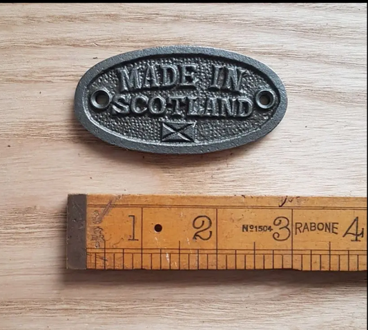 Plaque Oval MADE IN SCOTLAND Cast Antique Iron 40mm x 75mm