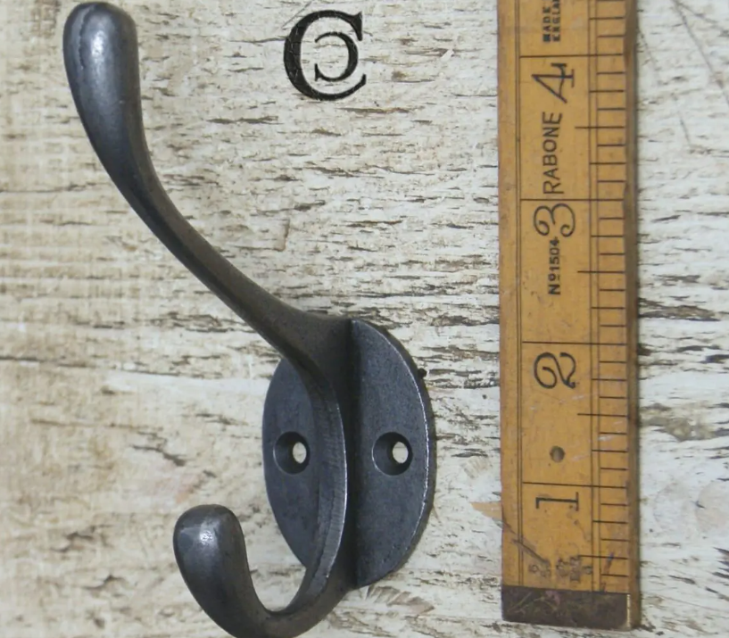 Victorian Hat & Coat Hook - 2 hole Rustic, Solid Brass, Patina, Antique Iron,  Antique Copper, Antique Brass Finishes
