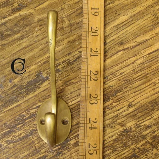 Victorian Hat & Coat Hook - 2 hole Rustic, Solid Brass, Patina, Antique Iron,  Antique Copper, Antique Brass Finishes