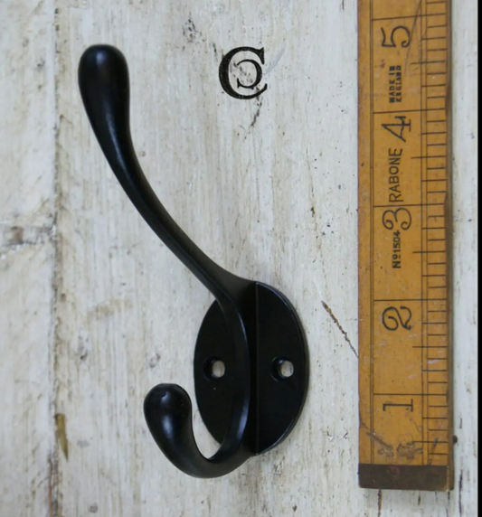 Victorian Hat & Coat Hook - 2 hole Rustic, Solid Brass, Patina, Antique Iron,  Antique Copper, Antique Brass Finishes