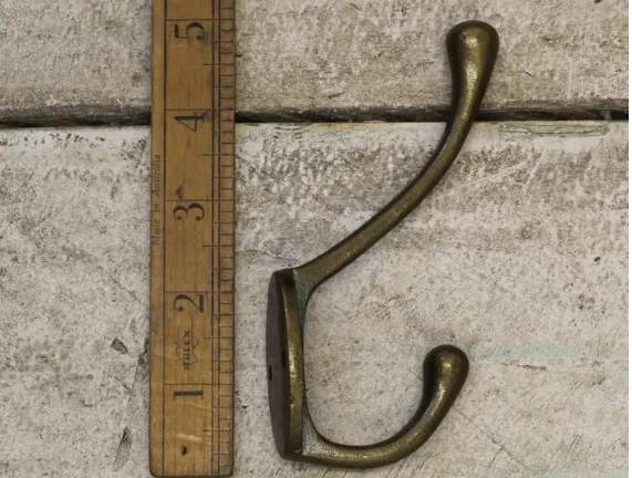 Victorian Hat & Coat Hook - 2 hole Rustic, Solid Brass, Patina, Antique Iron,  Antique Copper, Antique Brass Finishes