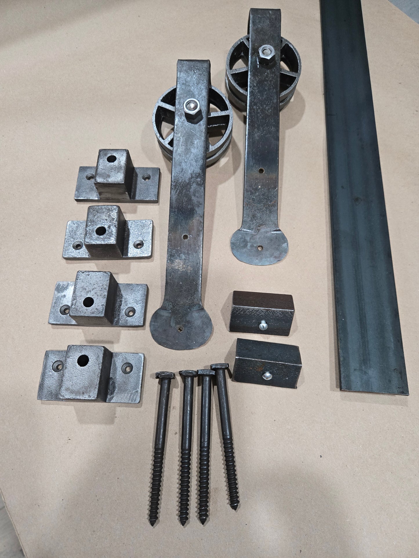 Sliding Barn Door Hardware Kit Antique Iron, Architectural Penny End with 3 sizes of rails (6ft, 7ft, 8ft or custom cut size)