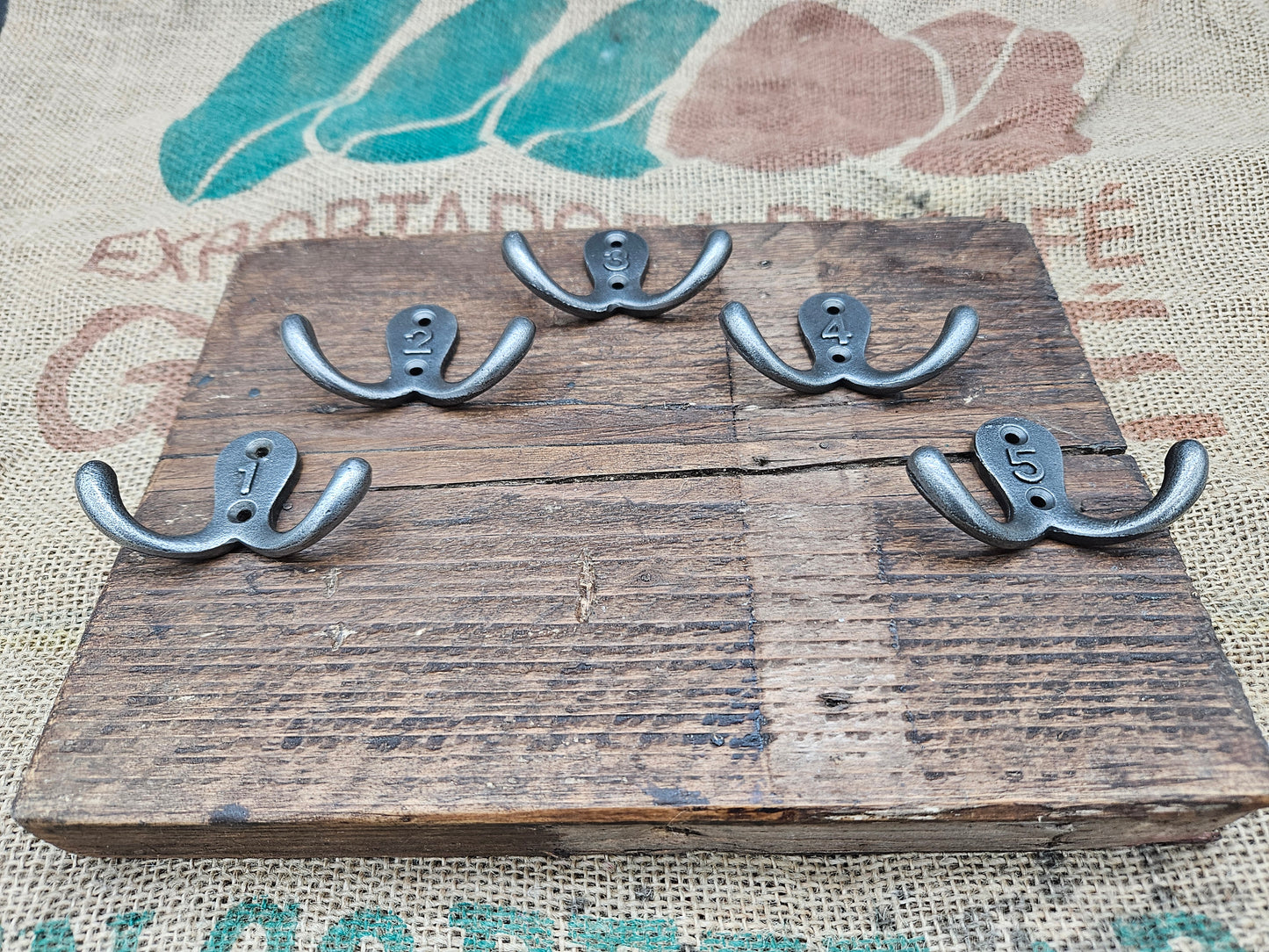 Double Robe Hooks - Numbered Set 1-5