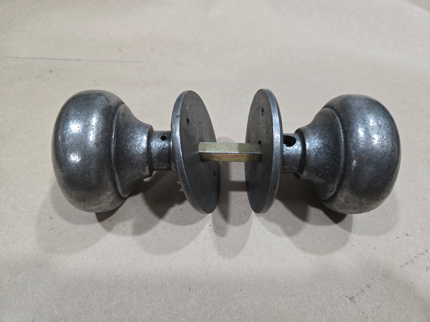 Door Knob Set - The Cottage Bun 2" Antique Iron, Beeswax Black, Solid Brass