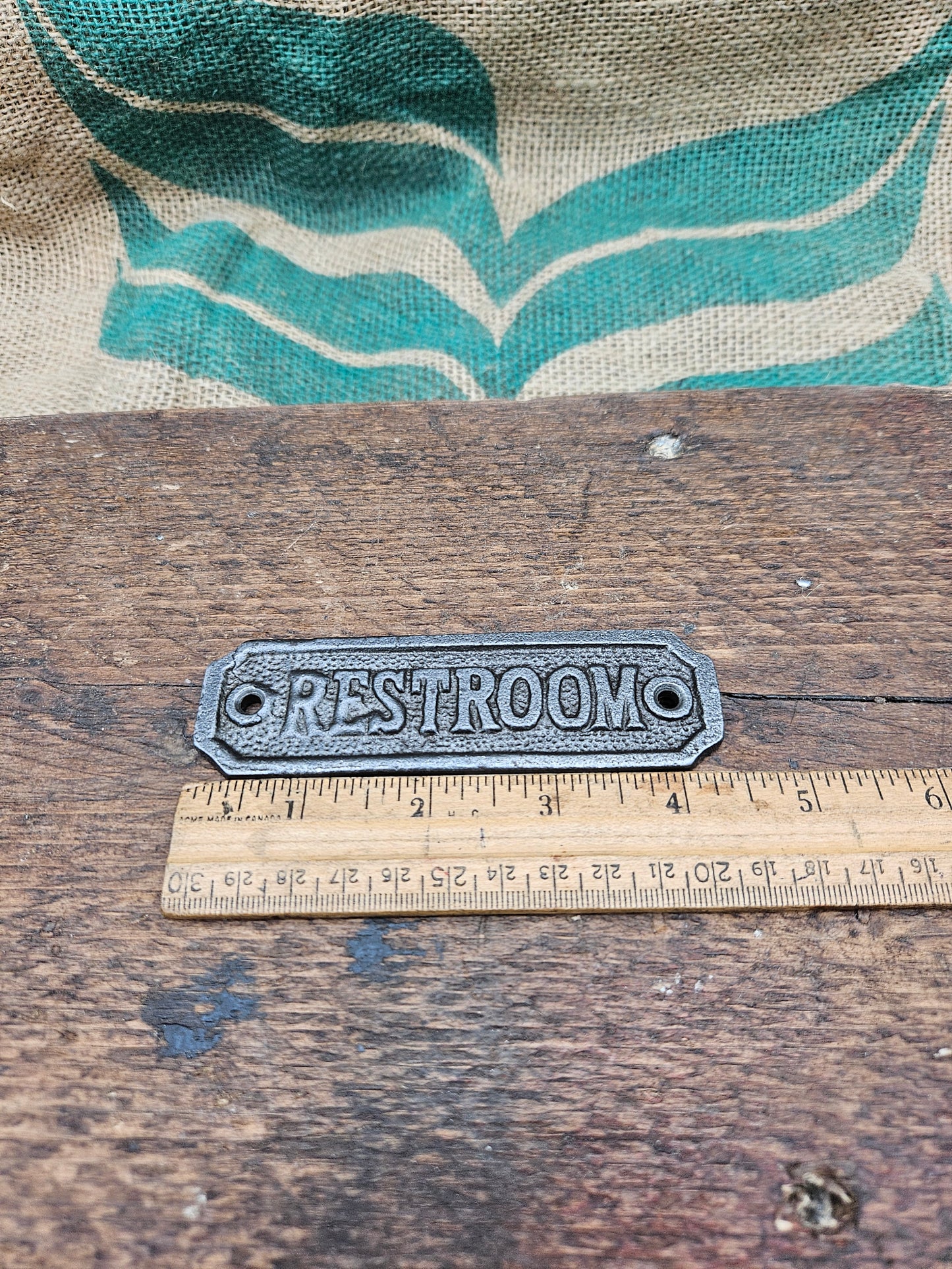 Plaque RESTROOM Cast Antique Iron 35mm x 115mm