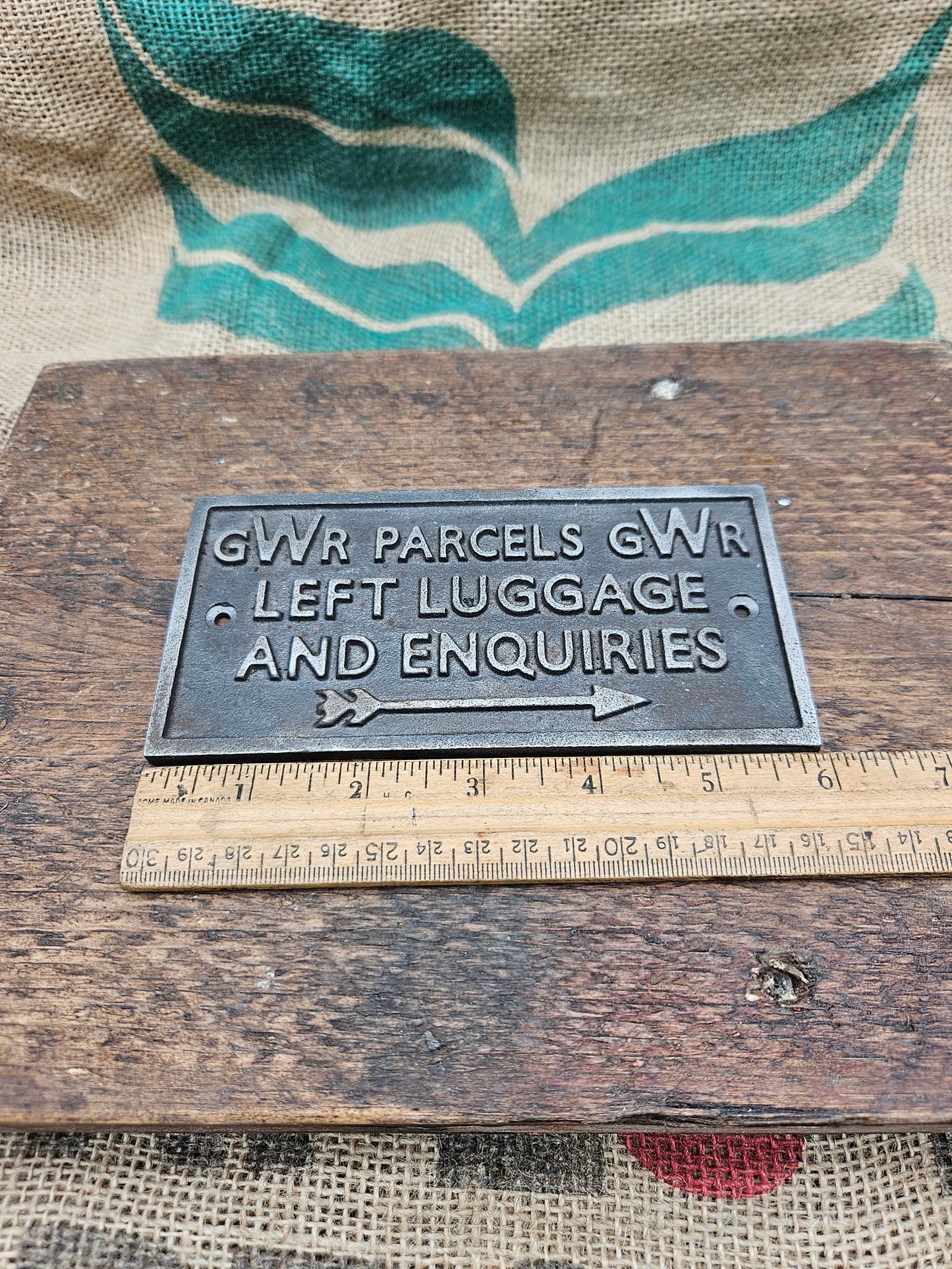 "PARCELS LEFT LUGGAGE" Cast Antique Iron 150mm X 75mm