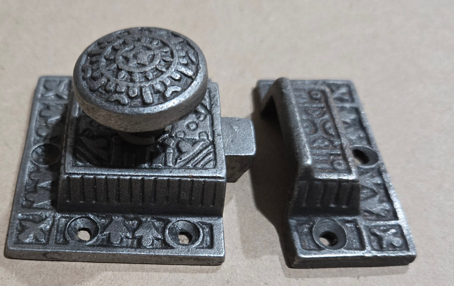 NEW: Cupboard Catch Round Knob or Tee Bar EASTLAKE Solid Brass or Round Knob Antique Iron 2"