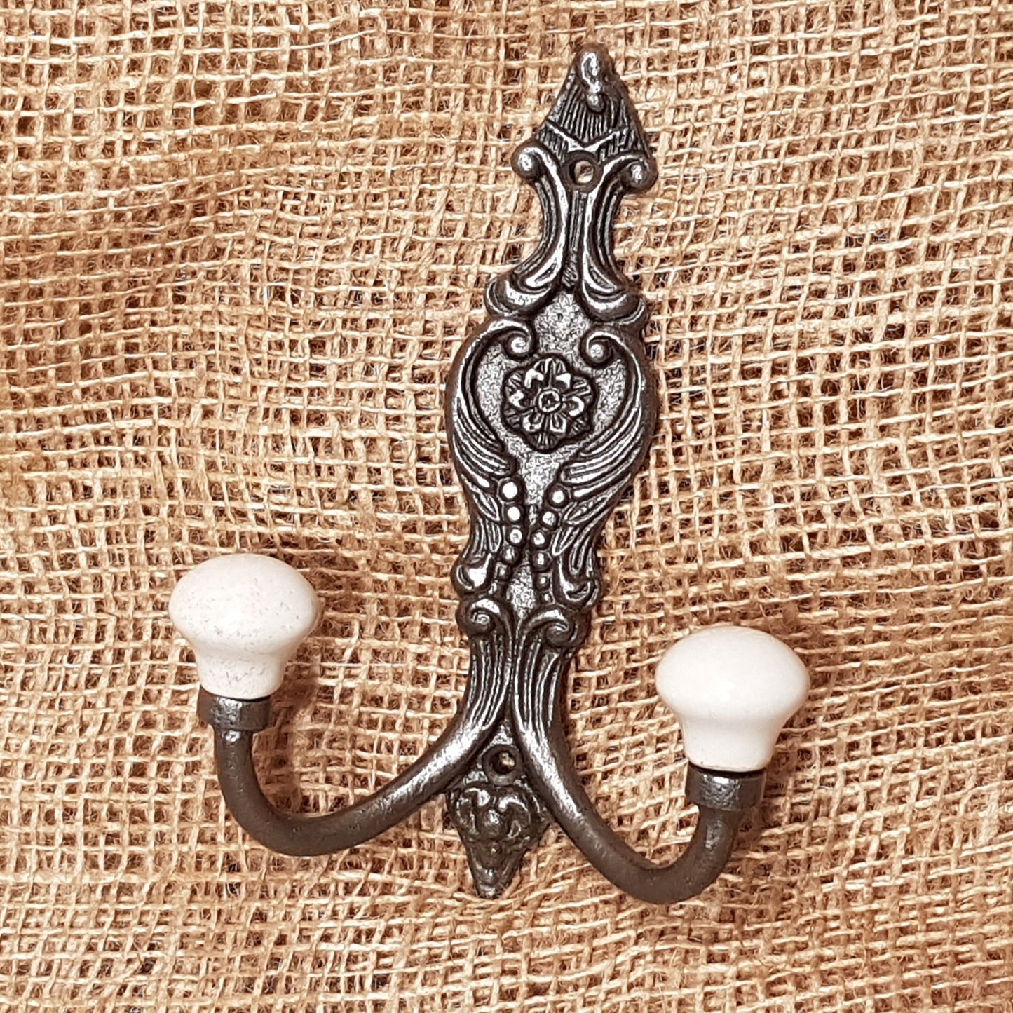 Double Robe French Ornate Hook - Antique Iron - Spearhead Collection - Double Robe Hooks - Double Hooks, French Design, Hardware, Hat and Coat Hooks, Hooks