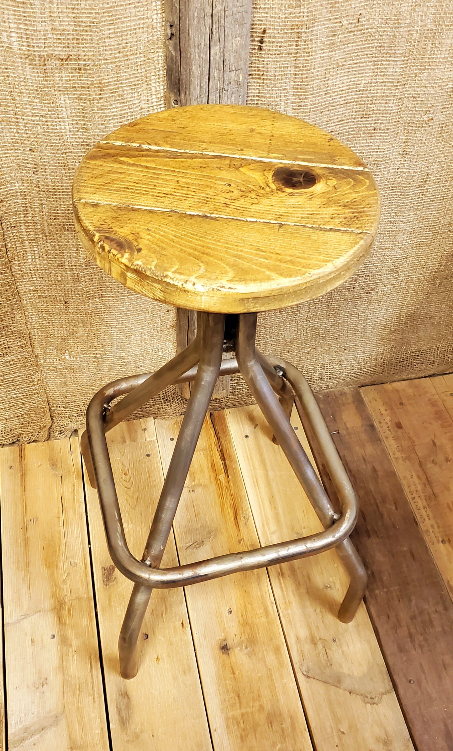 The 'Taylor' Square Base Tubular Adjustable Height Stool (No Top) - Spearhead Collection - Stools - Bar stool, industrial stool, stools, swivel stool, vintage stool