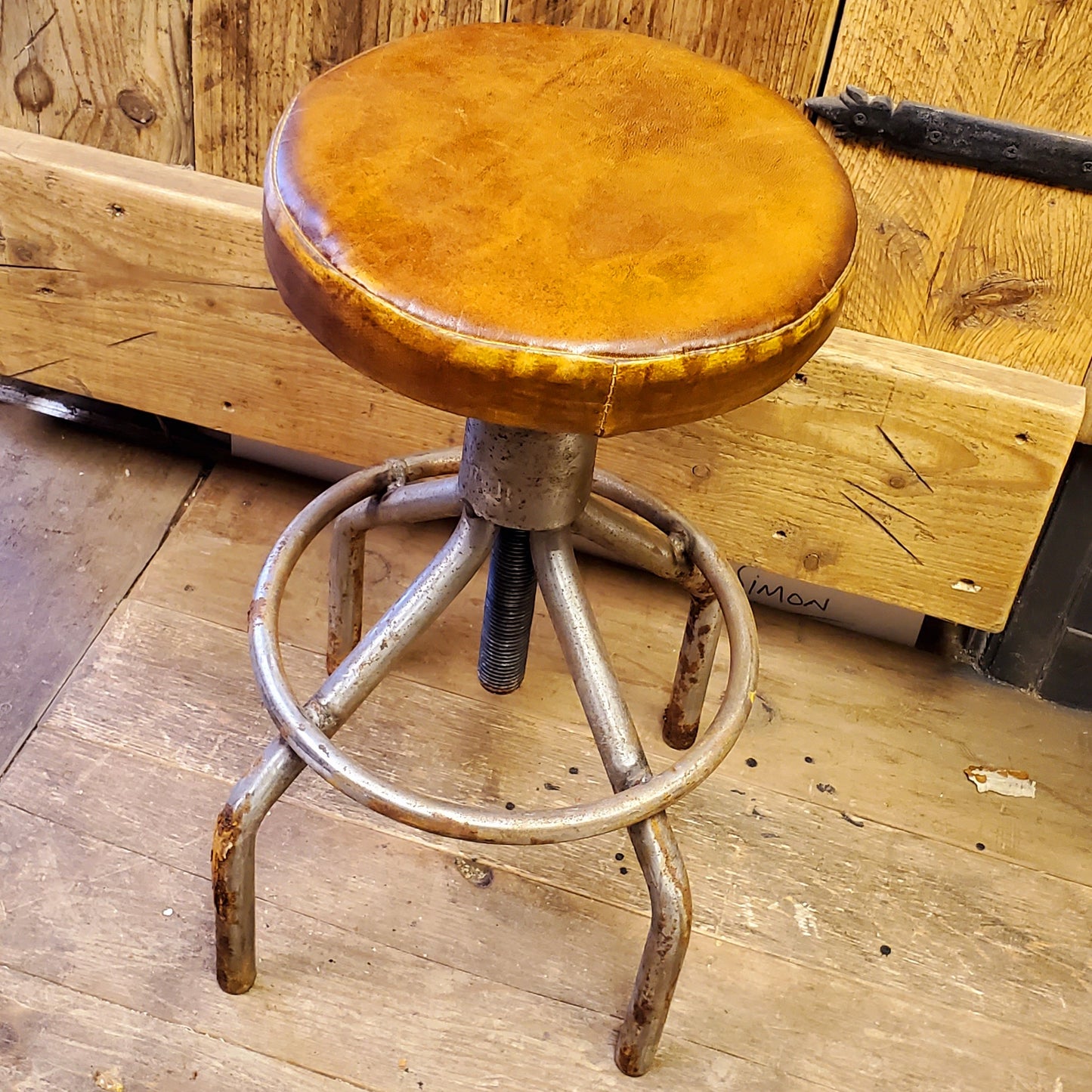The Maxwell - Hairpin Leg Stool - Adjustable Height Swivel Stool with Wood Top