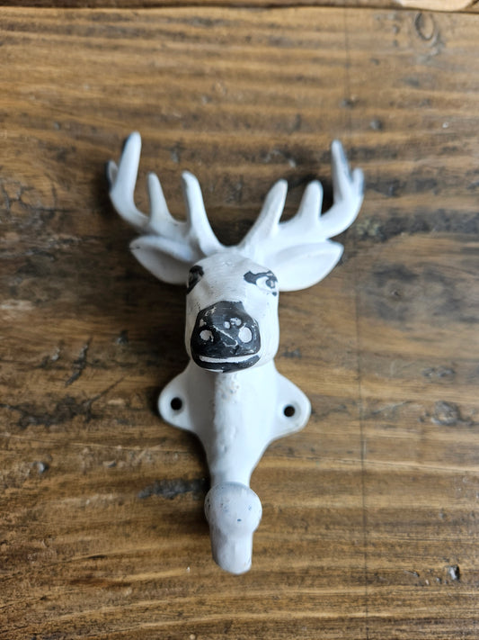 Deer Head Hook - White Patina & Cream Patina