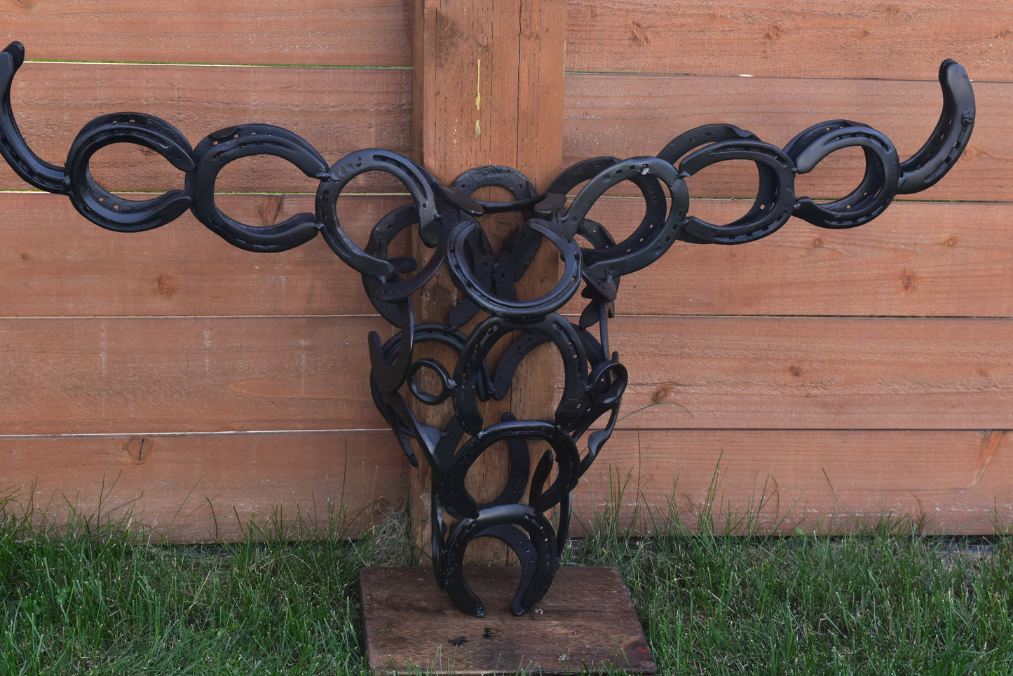 Authentic horseshoes repurposed into a 3D Longhorn Silhouette - Mat Black