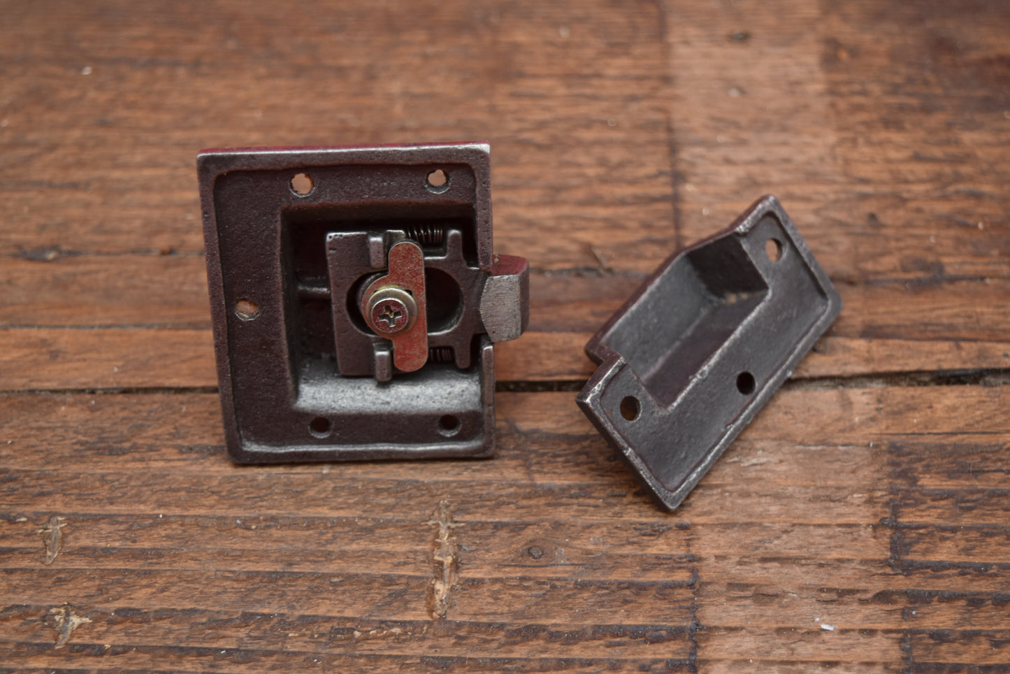 Cupboard Catch Round Knob or Tee Bar EASTLAKE Solid Brass or Round Knob Antique Iron 2"