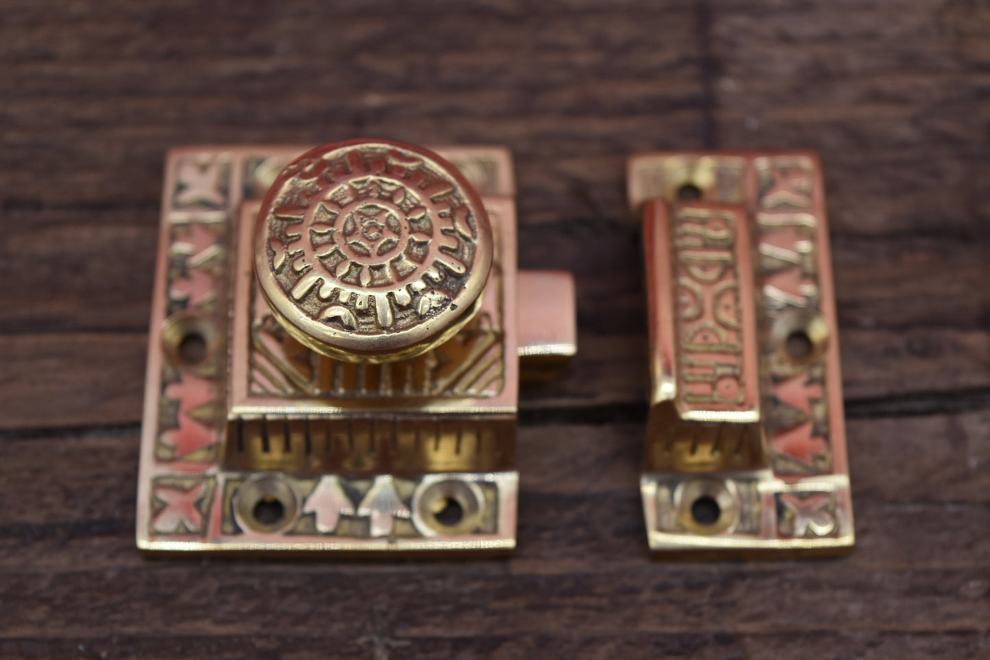 Cupboard Catch Round Knob or Tee Bar EASTLAKE Solid Brass or Round Knob Antique Iron 2"