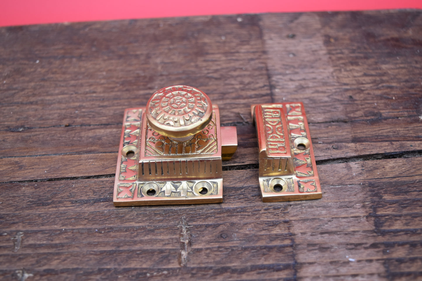 Cupboard Catch Round Knob or Tee Bar EASTLAKE Solid Brass or Round Knob Antique Iron 2"