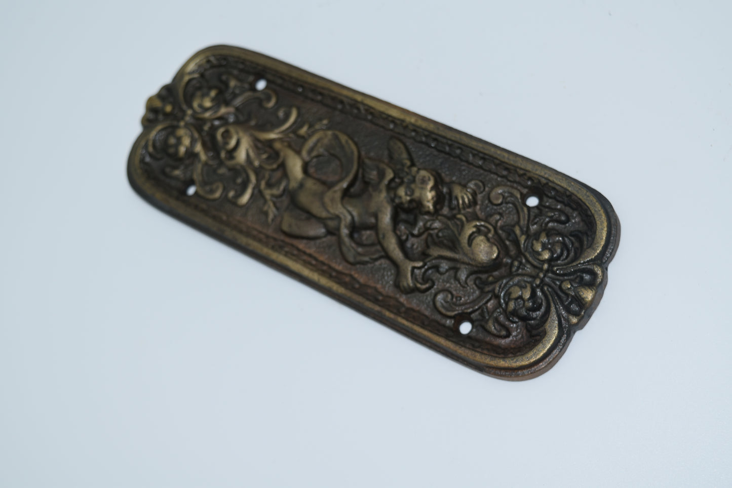 Door Push Plate - Cherub Antique Brass