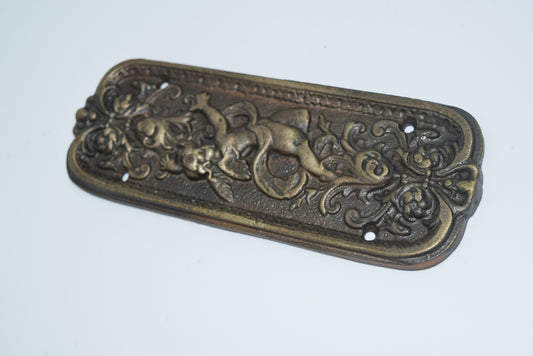 Door Push Plate - Cherub Antique Brass