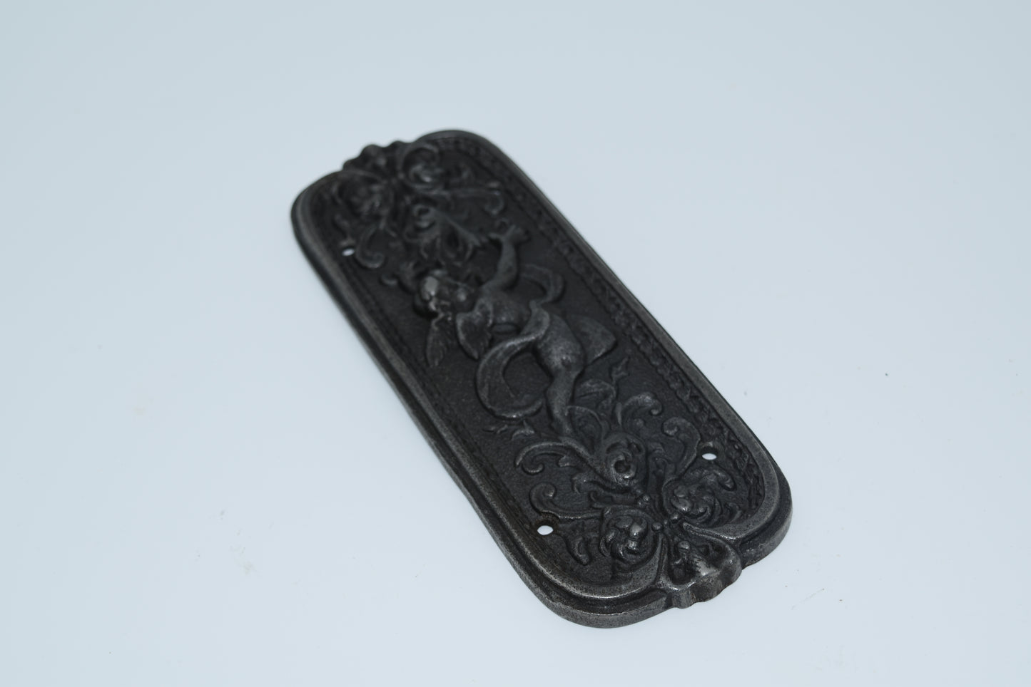 Door Push Plate - Cherub Antique Iron