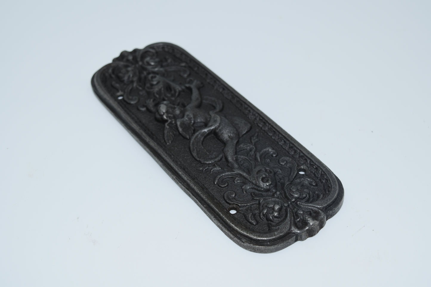 Door Push Plate - Cherub Antique Iron