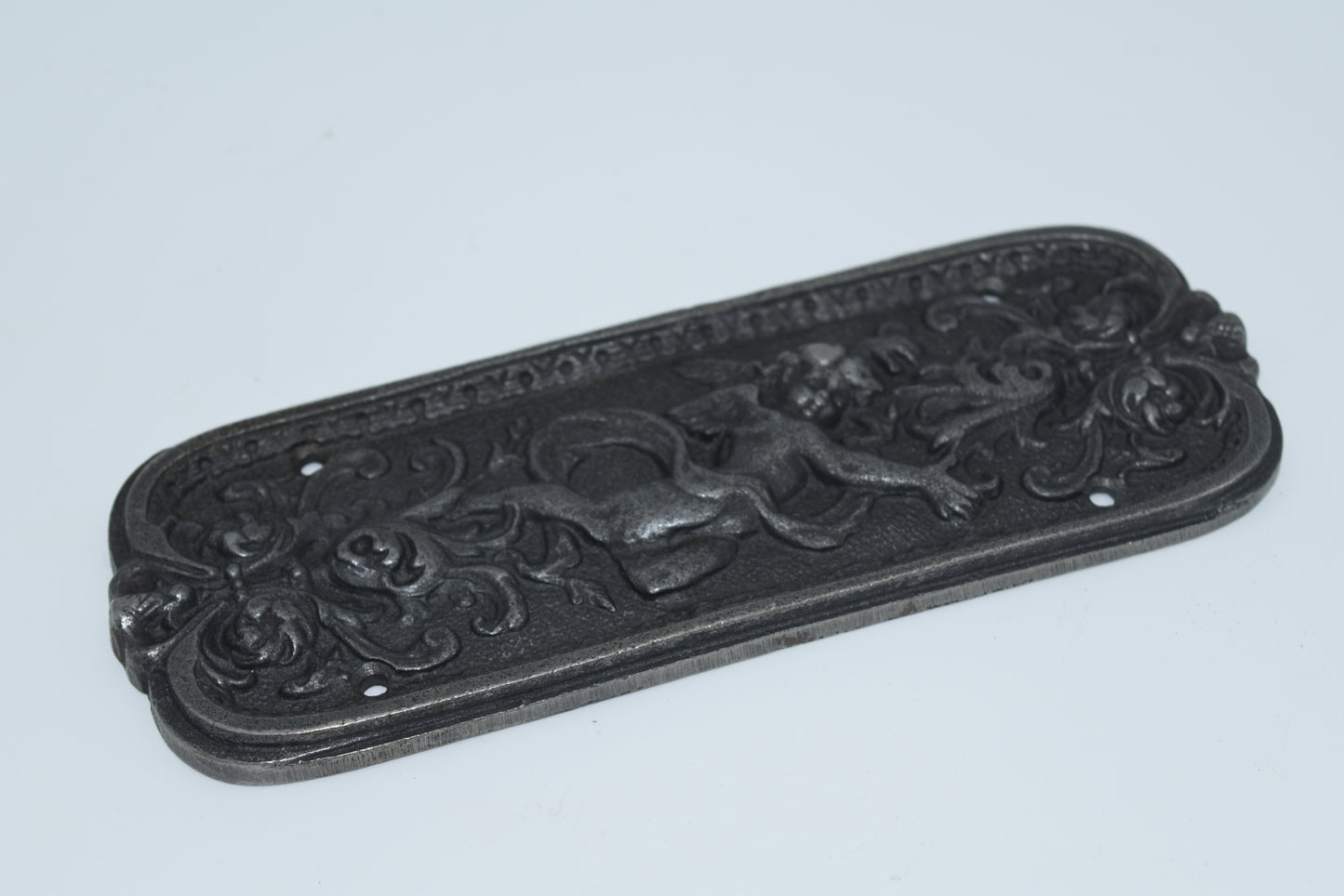 Door Push Plate - Cherub Antique Iron