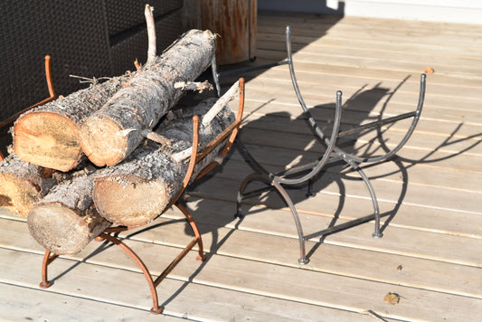 Log Holder Vintage Antique Iron or Rustic finish- Hand Made in Canada