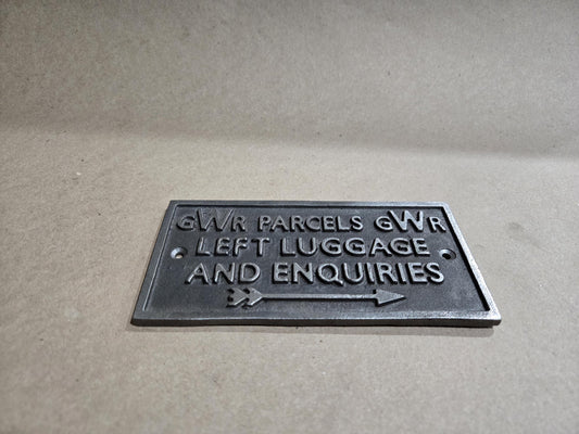 Plaque "PARCELS LEFT LUGGAGE" Cast Antique Iron 150mm X 75mm