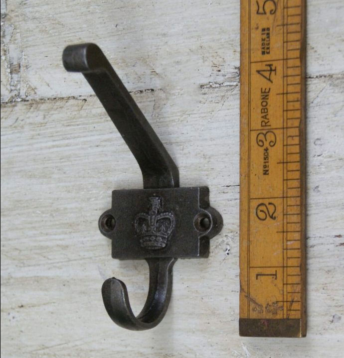 Coat Hook Double "CROWN" 2 Part Antique Iron 110mm
