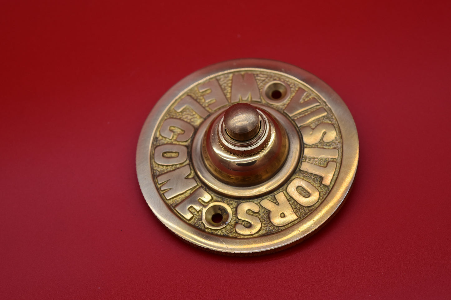 Door Bell Push - Visitors Welcome - Brass