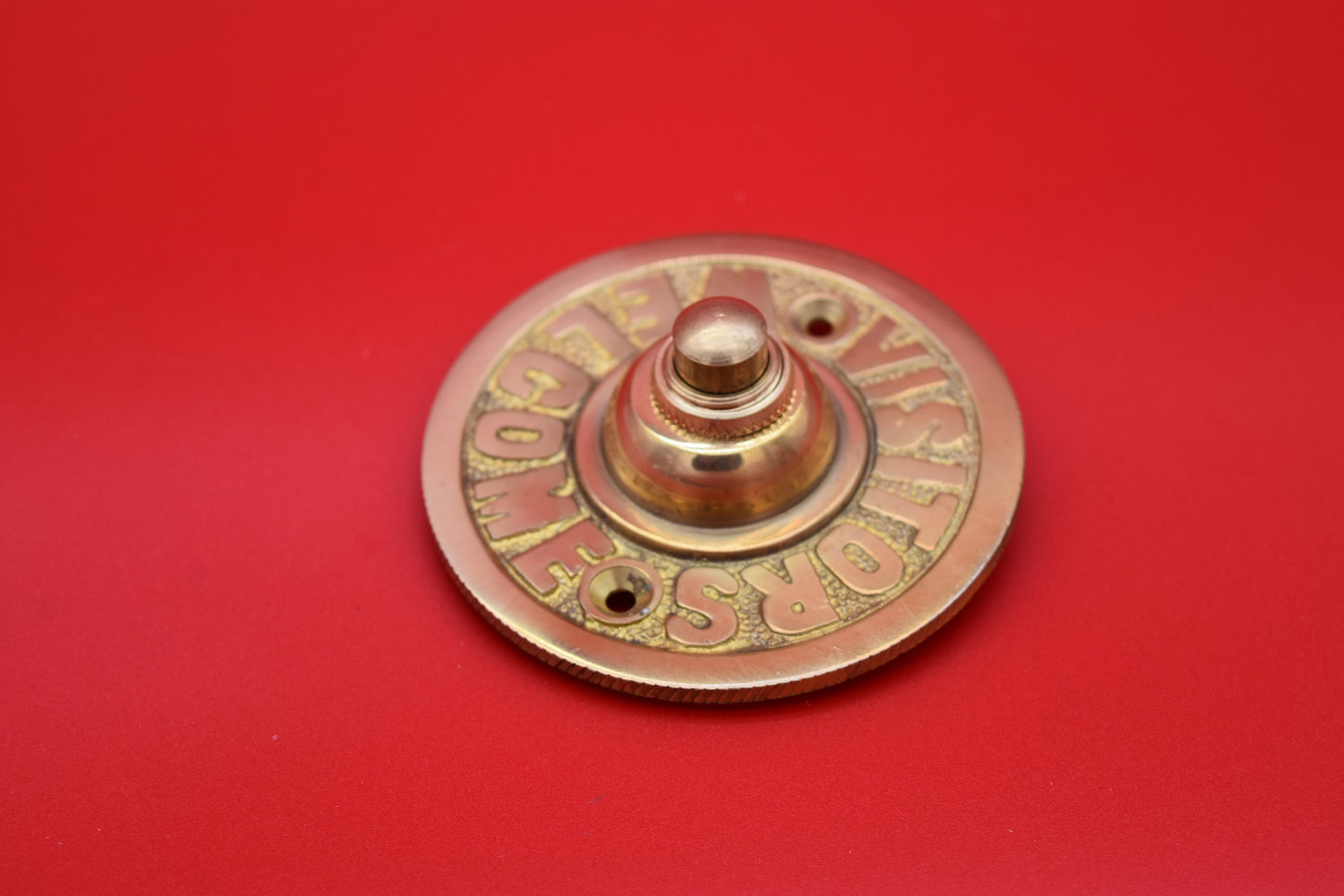 Door Bell Push - Visitors Welcome - Brass
