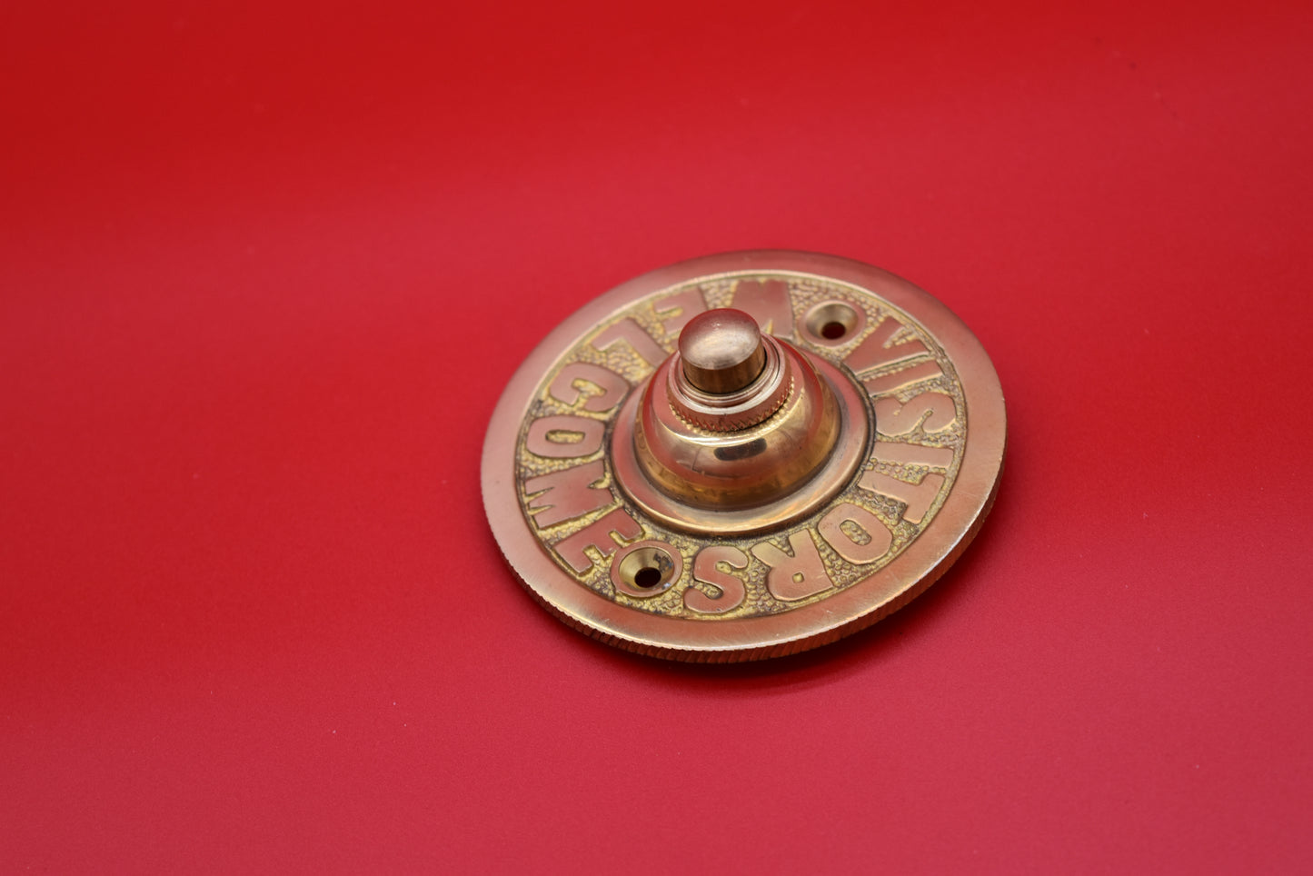 Door Bell Push - Visitors Welcome - Brass