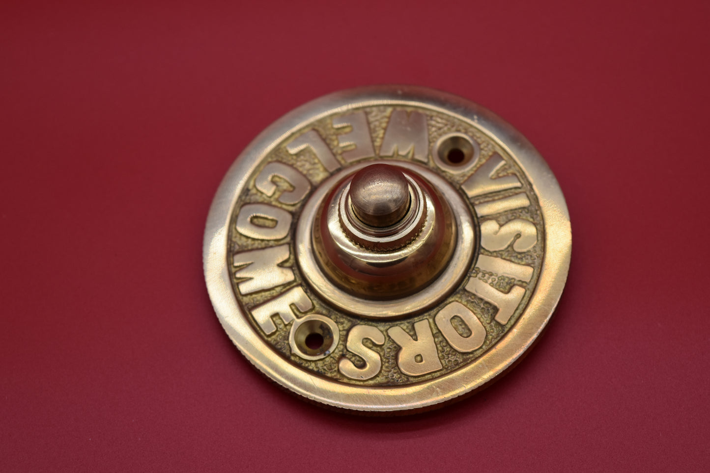 Door Bell Push - Visitors Welcome - Brass