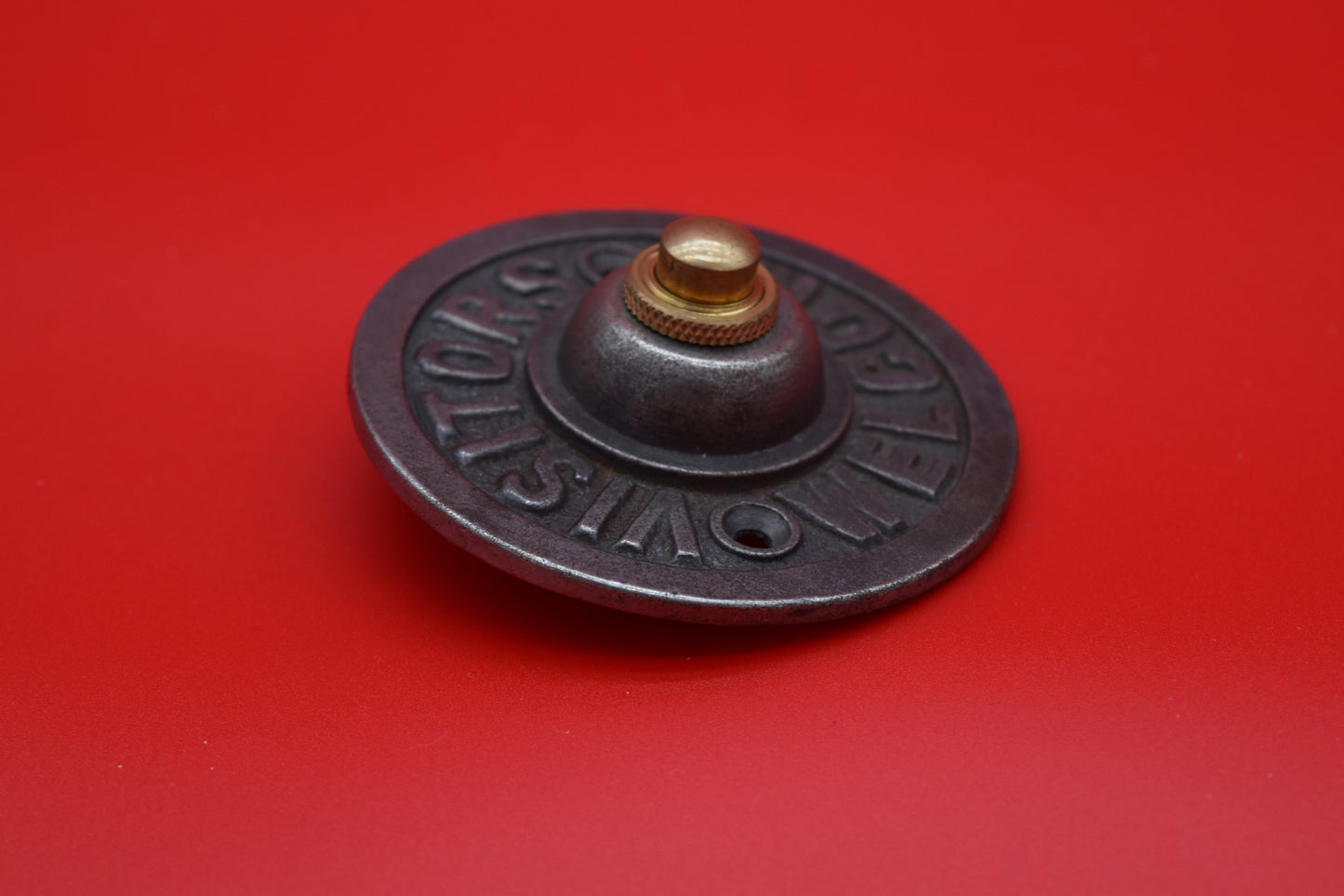 Door Bell Push - Visitors Welcome - Antique Iron with brass push button