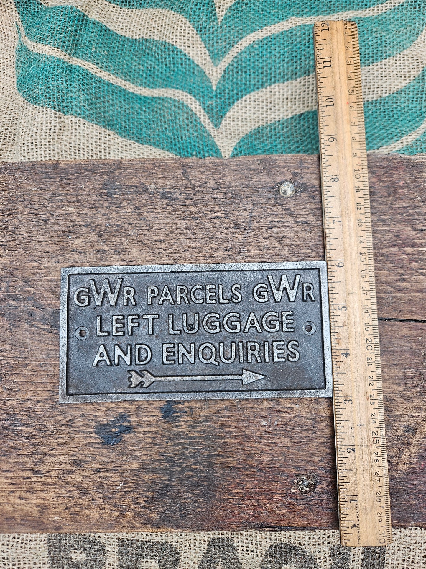 "PARCELS LEFT LUGGAGE" Cast Antique Iron 150mm X 75mm