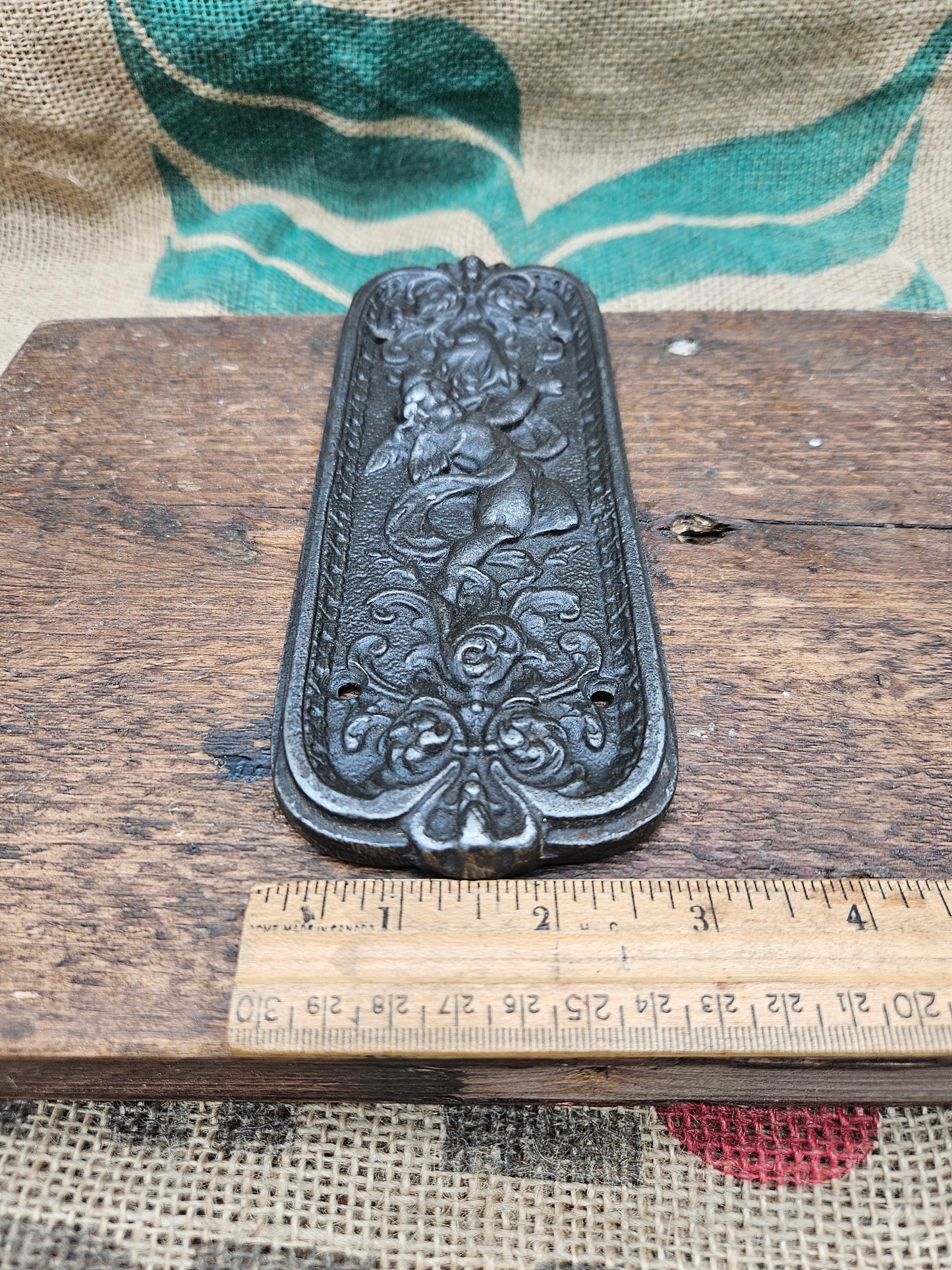 Door Push Plate - Cherub Antique Iron