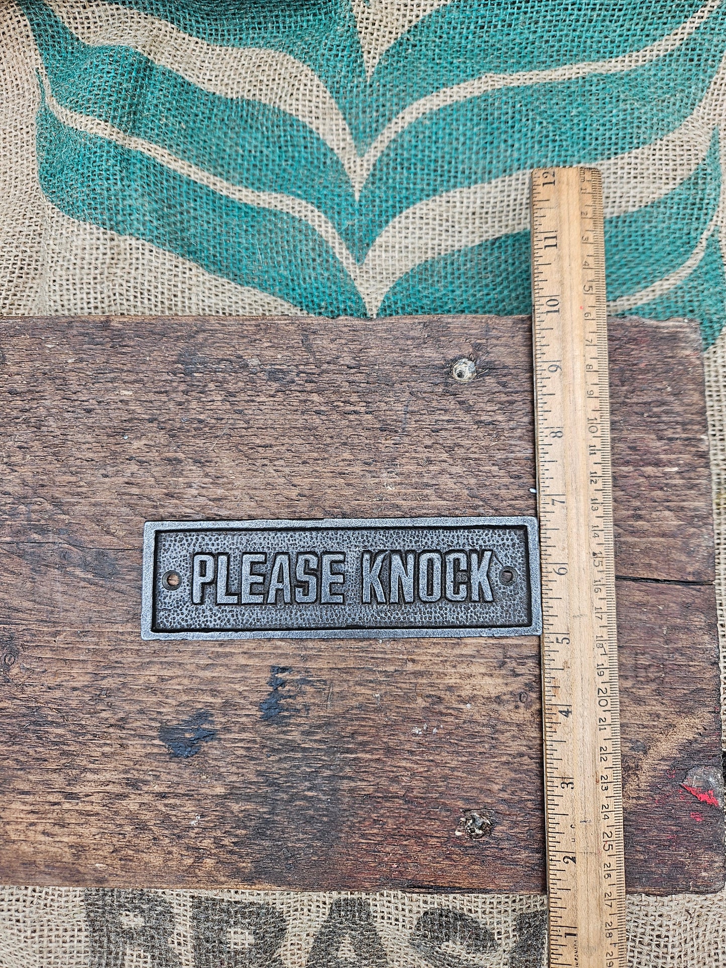 Plaque PLEASE KNOCK Cast Antique Iron